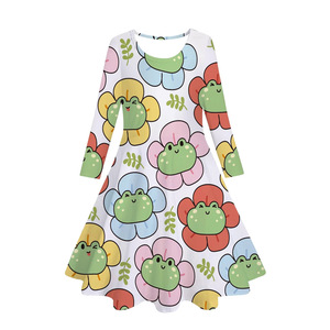 Sunshine Cartoon Cute Lively <strong>Little</strong> Frog Autumn 3D Digital Print Girl Sweet and Warm Long Sleeved Dress