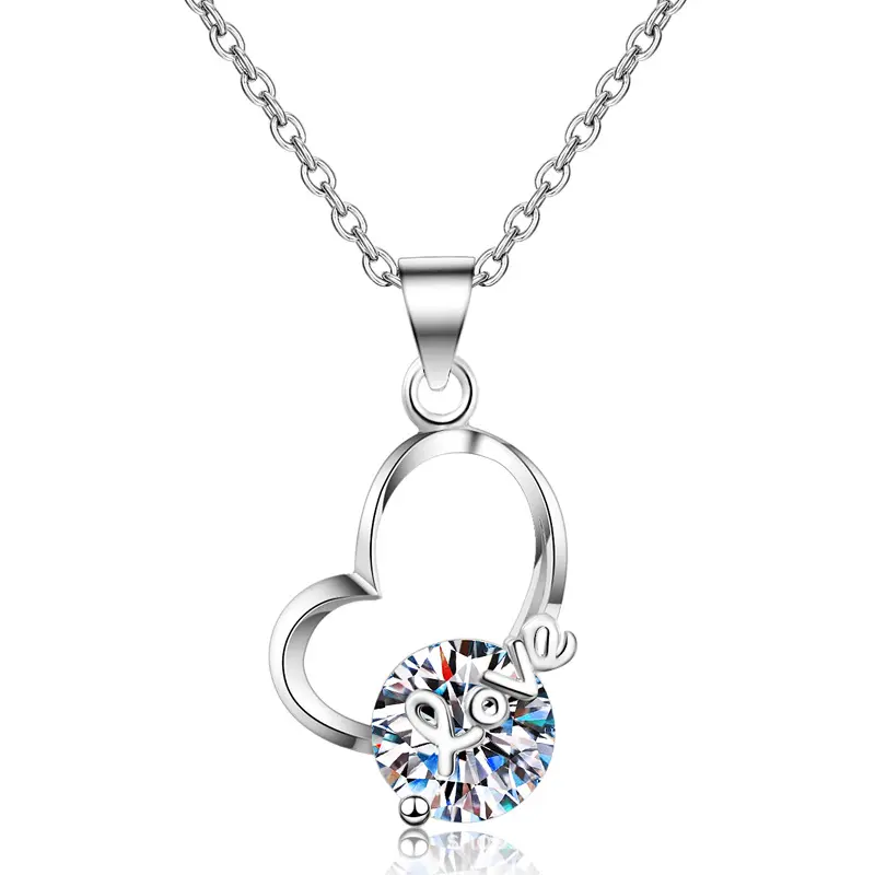 Collana Moissanite a forma di cuore da 2 carati per donna con catena in argento puro