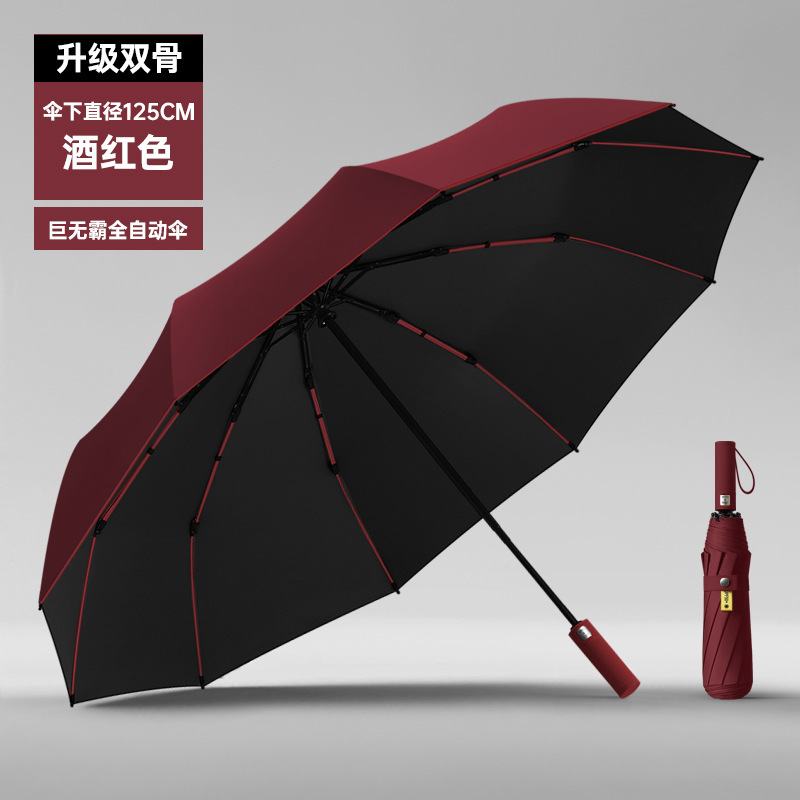 parapluie automatique bordeaux 20 os-diamètre 125cm-revêtement noir