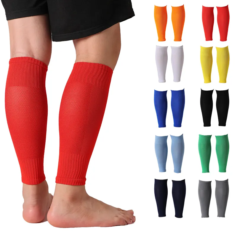 Manches de jambe de couleur unie chaussettes de sport de course Match chaussettes de football exercice en plein air manchon de Compression de mollet