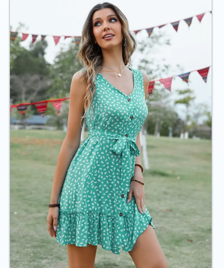 2023 Wholesale Women Casual Dresses Multicolor Vintage Print Sleeveless Ladies Maxi Dress
