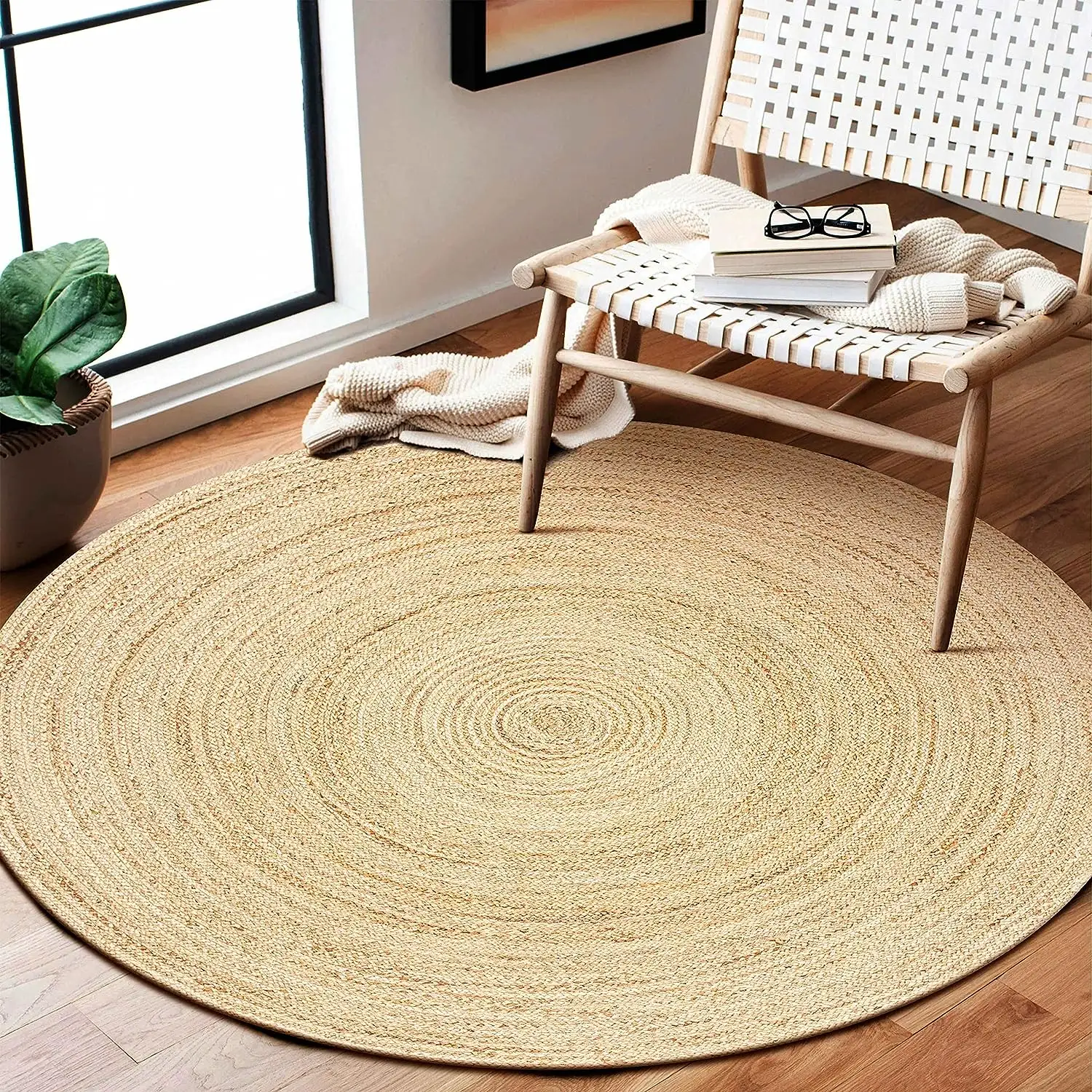 Rústico Vintage Beige trenzado Reversible tejido a mano alfombra de yute 4 pies redondo dormitorio sala de estar sofá mesa de centro alfombra