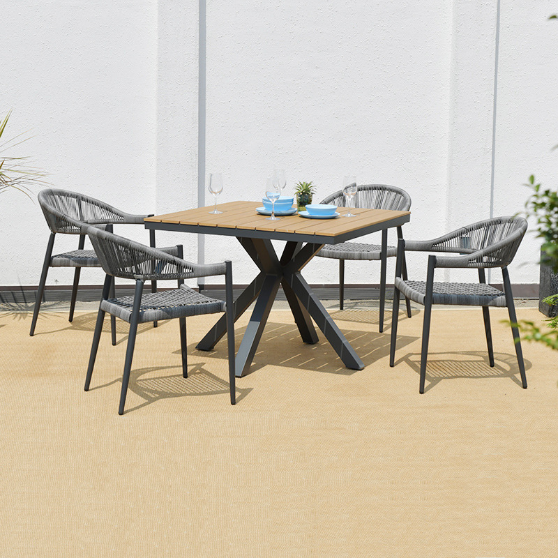 Landtech wood square table with 4 chairs-100x100 cm