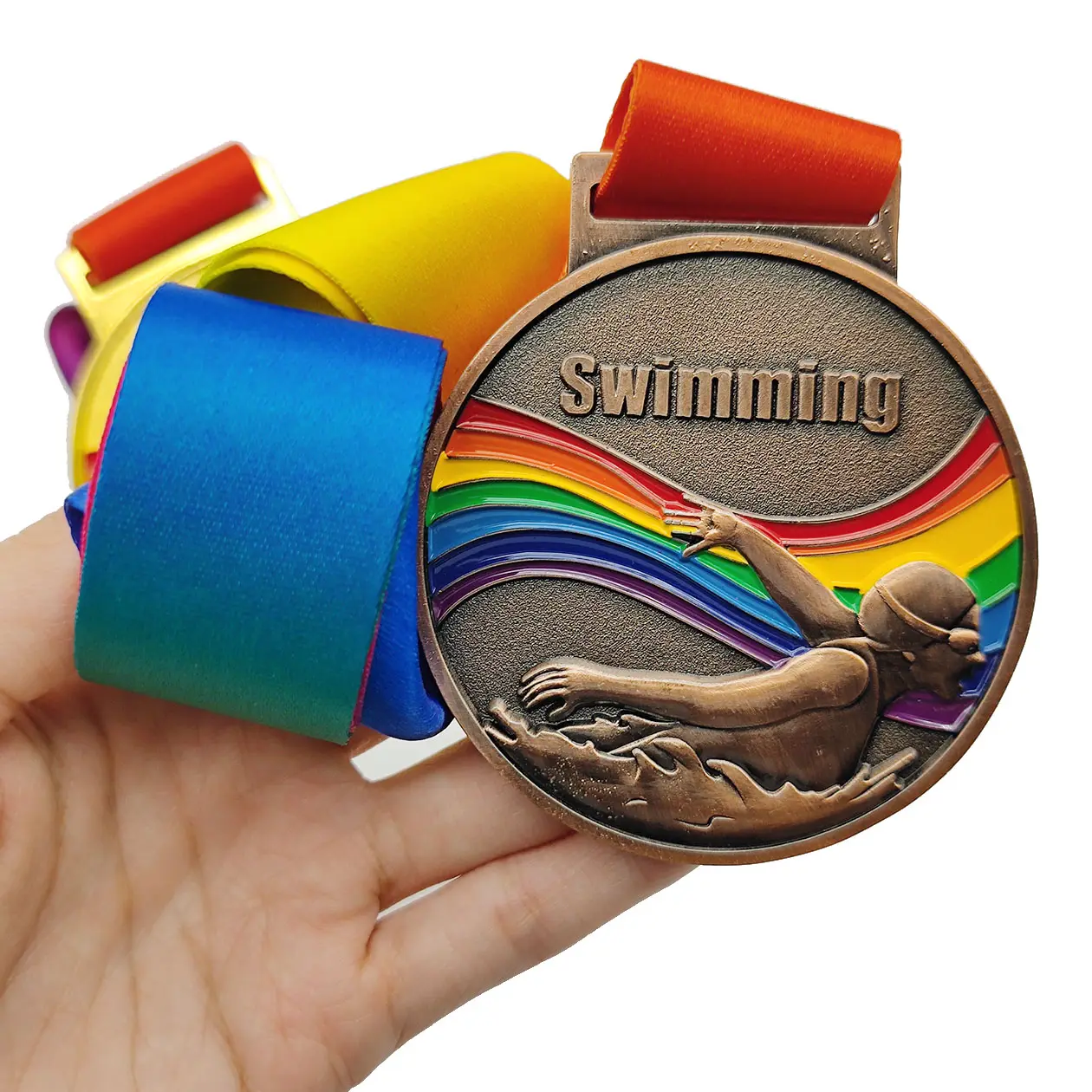 Produttore metallo oro premio trofei e medaglie personalizzato antico rame nuoto medaglia