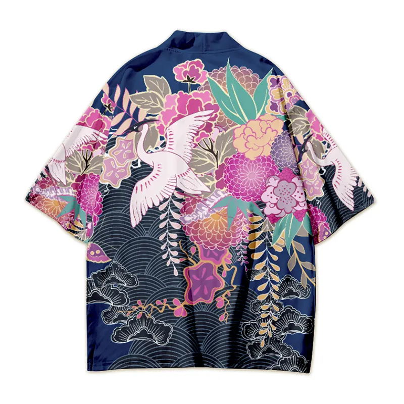 着物女性グラフィックカーディガンアニメシャツレディース日本の伝統的なブラウス原宿半袖ユカタハオリオビサムライ