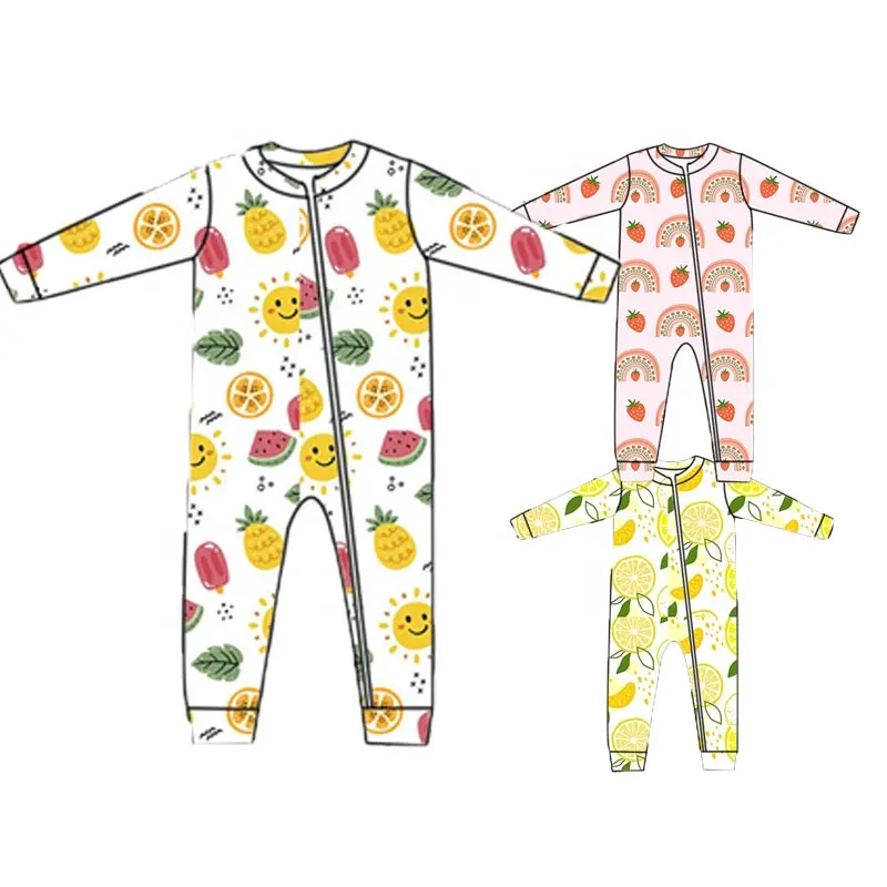 Fabricante personalizado bebé niños bambú cremallera pijamas durmientes niños niño ropa de dormir plegable cubierta bambú bebé mamelucos
