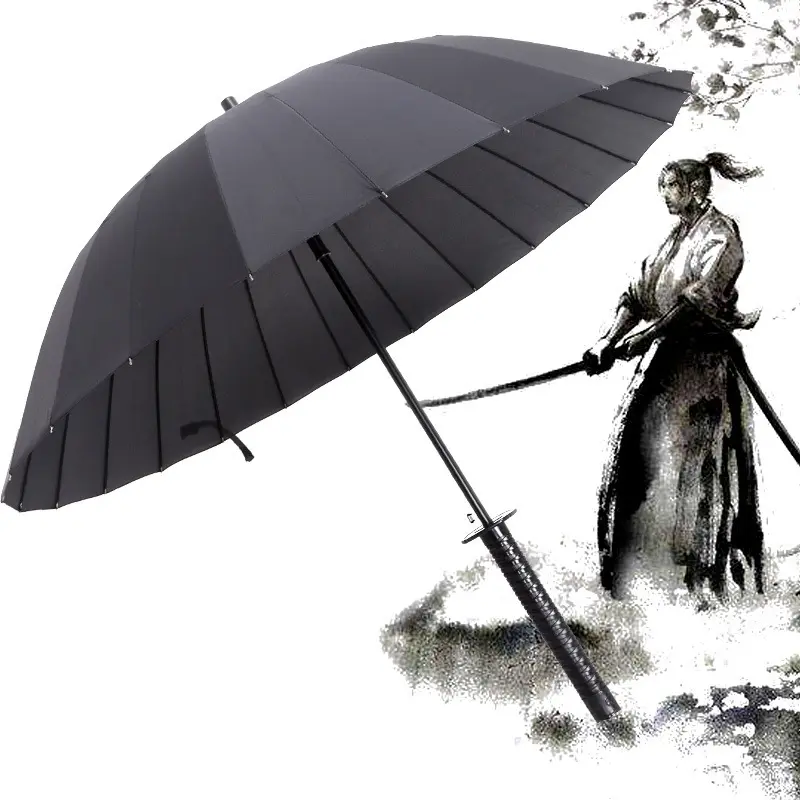 Produttore creativo giapponese ombrello Samurai 8k 16k 24k manico lungo pioggia dritto Katana spada ombrello