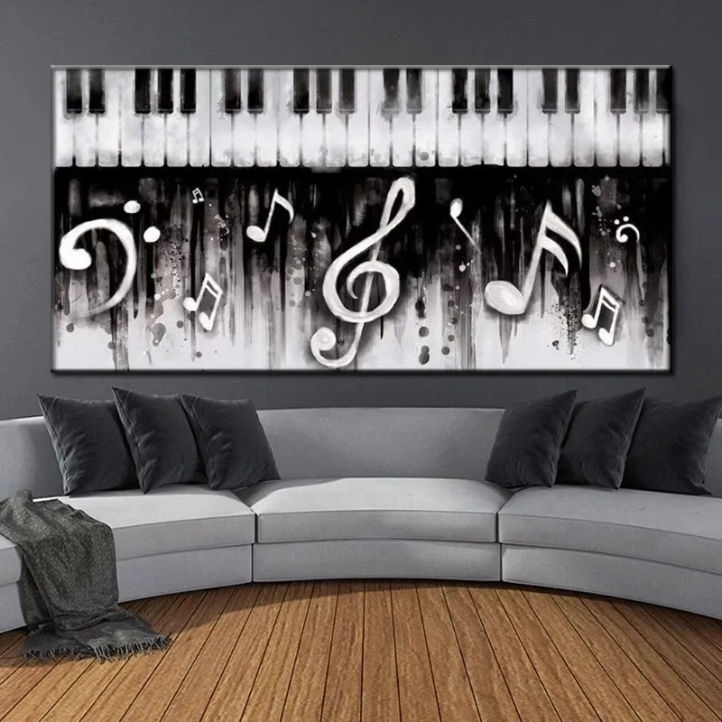 Lienzo de Piano negro para decoración de aula, pintura al óleo, instrumentos musicales, póster impreso, arte de pared abstracto moderno, imagen para música