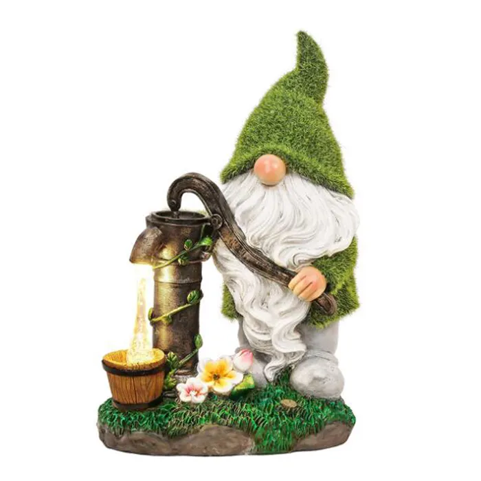 New style Outdoor solar lamp garden resin ornaments Dwarf water pressure resin crafts LED resin statue