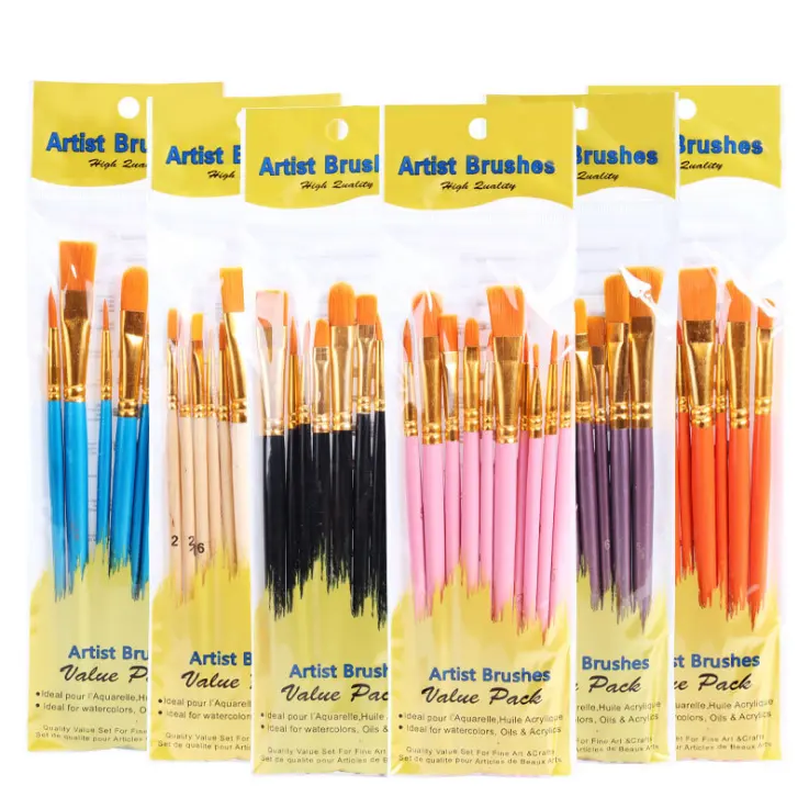 Professional Fine Acrylic Oil Watercolor Brushes 10pcs Round Pointed Tip Nylon Hair Artist Detail Paintbrushes Paint Brush Set