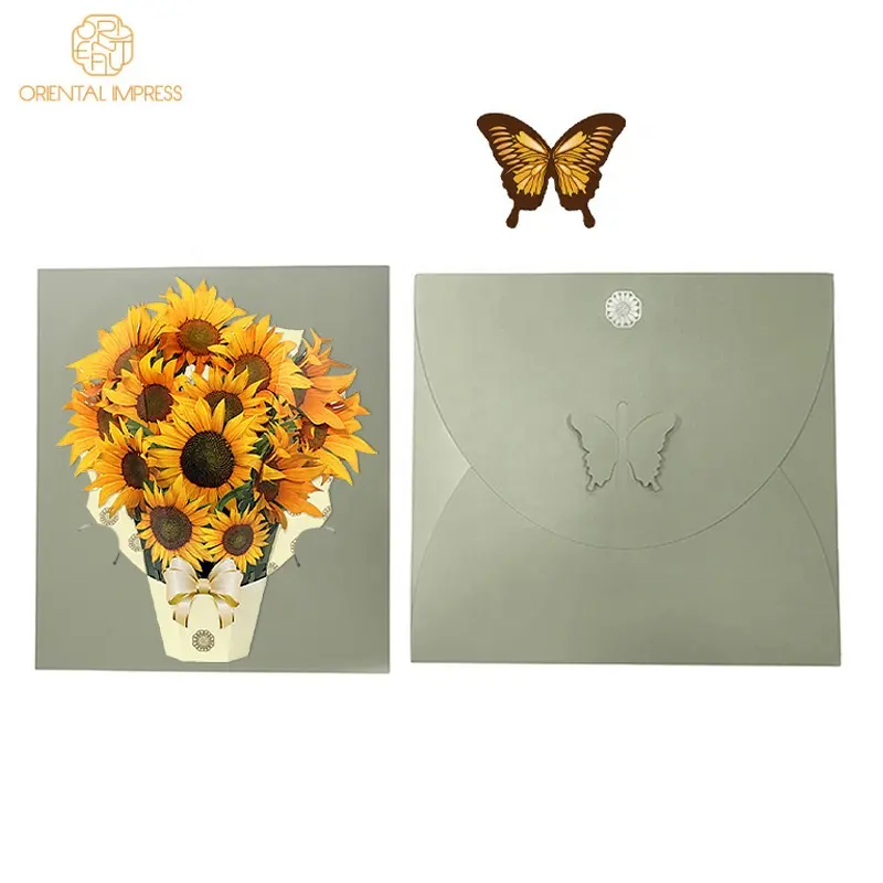 Carte de vœux tournesol grandeur nature 3D Pop Up Floral Bouquet carte avec carte de Note et enveloppe