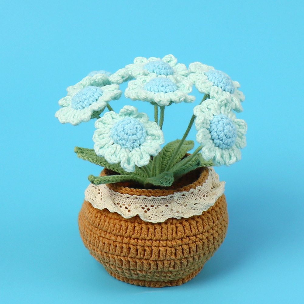 Finished product -7 blue small daisy potted (large wool basin)