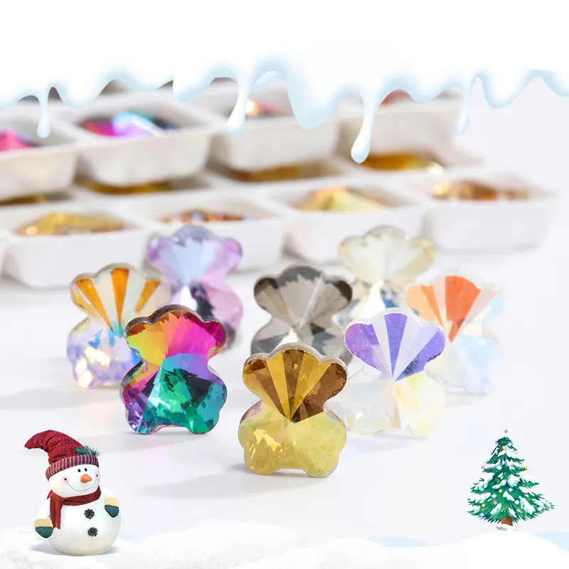 Xichuan-oso de la serie navideña en 3D, piedra de cristal con forma de lujo, punto de atrás, decoración artesanal para prendas, suministros de Arte de uñas, diamantes de imitación