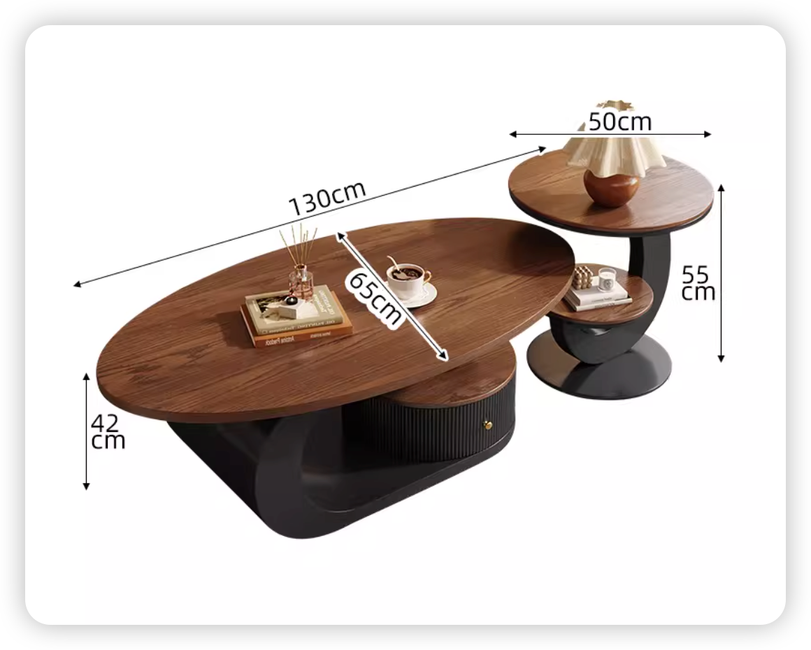 Table d'appoint noire, cadre 130, plateau en noyer.