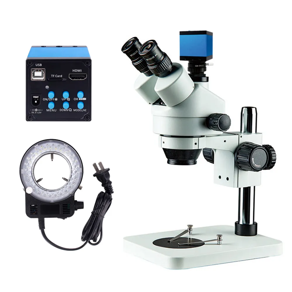 Microscopio Trinocular profesional con Zoom 7X 45X, microscopio estéreo con cámara Digital de 18Mp, luz Led, vidrio óptico Trinocular, hoja