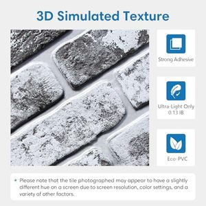 Comstickc 3d Zwarte Bakstenen Wandpanelen 10 Stuks 12 \ "X12 \" Klein Formaat Dunne Pvc <span class=keywords><strong>Whitewash</strong></span> Zelfklevende Nep Bakstenen Wandplaten - Product Image 3