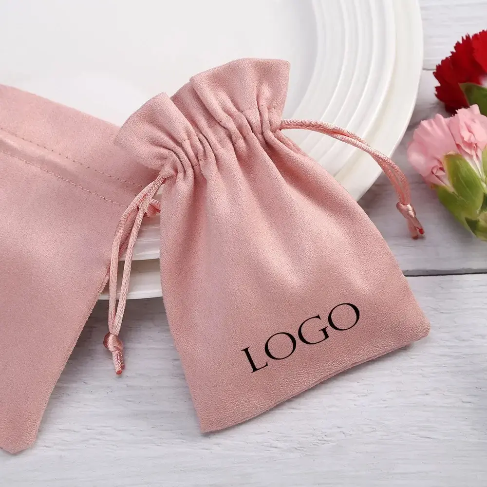 Recyclable embroidery Custom logo 100% cotton Customized Logo Printed Pink Jewelry Pouch Packaging Satin Drawstring Silk Bags