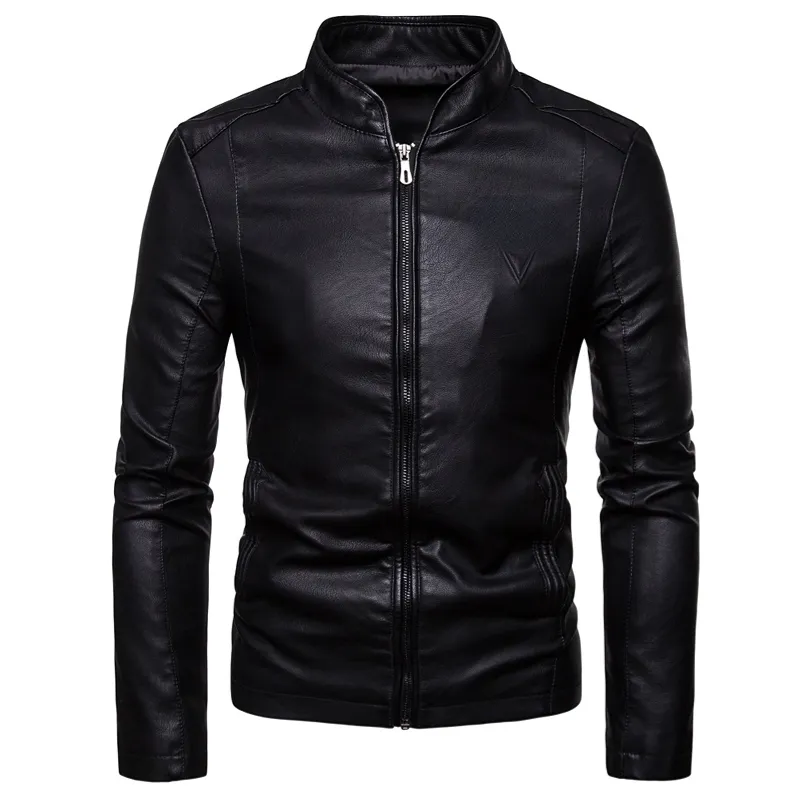 Thiết Kế Thời Trang Chàng Trai Phong Cách Cổ Điển Biker Xe Máy Da Blazer Áo Khoác Đứng Cổ Áo PU Áo Khoác Da Người Đàn Ông