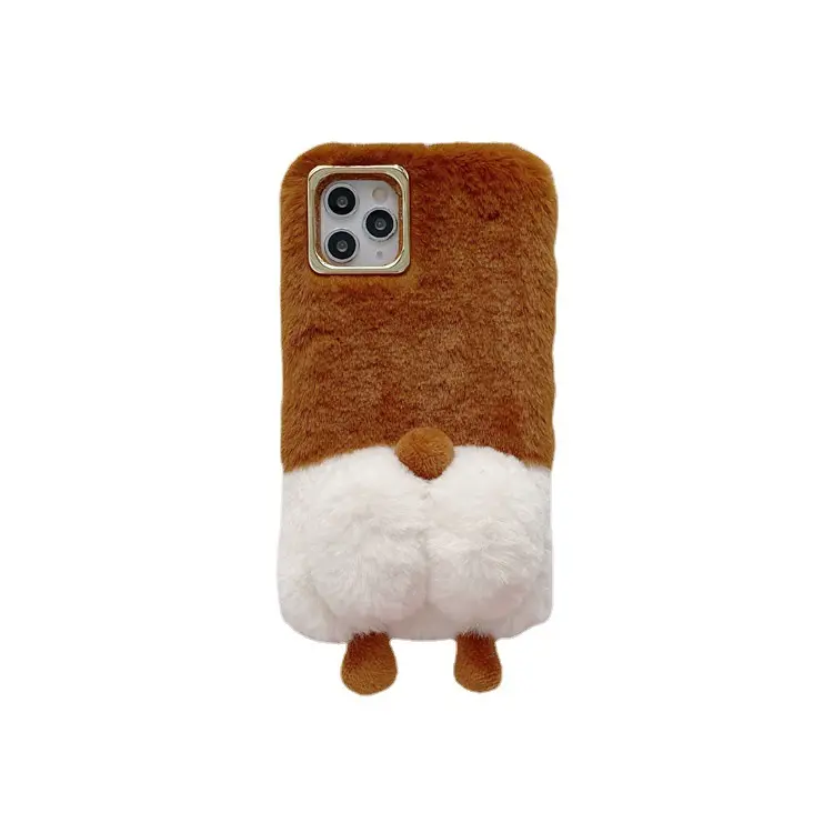 Großhandel mit neuen Produkten Plüsch Corgi Hund Handy-Abdeckung 3D Fluffy Buttocks Phone Shell für iPhone 15 14 13 12 11