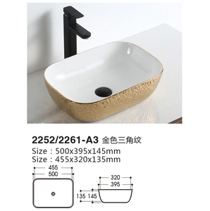 陶瓷卫生洁具台面白色和金色矩形艺术洗手盆浴室厕所水槽 - Product Image 3