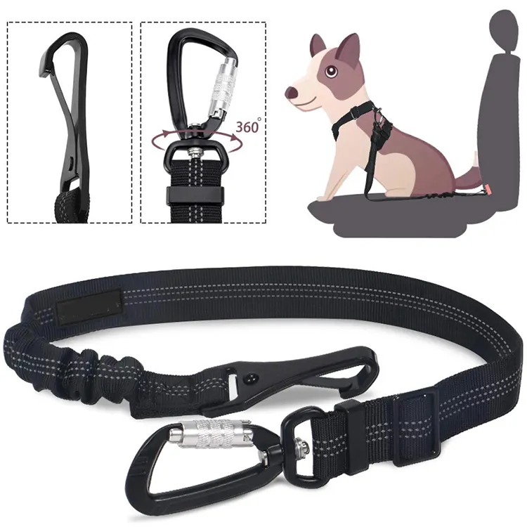 Sabuk Kursi Mobil Anjing Tali Nilon, Sabuk Klip Sabuk Kursi Keamanan Hewan Peliharaan, Tali Pengaman Anak Anjing Latch Bar, Tali Harness untuk Anjing