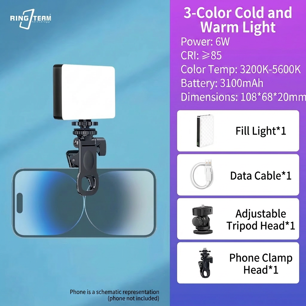 Noir : Kit standard de lumière unique LED-120 + tête à clip