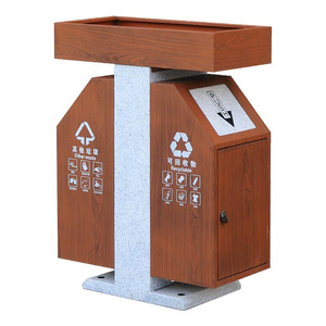 户外双桶不锈钢垃圾桶带盖社区卫生金属垃圾桶户外环境用 - Product Image 1