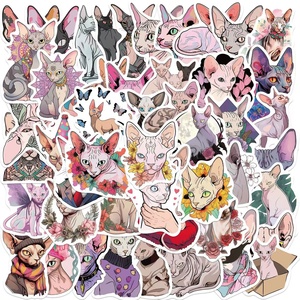 50pcs Paket Stiker Hewan Tahan Air PVC Kucing Sphynx untuk Anak-anak Laptop Koper Notebook Botol Gelas Sepeda Dekorasi - Product Image 1