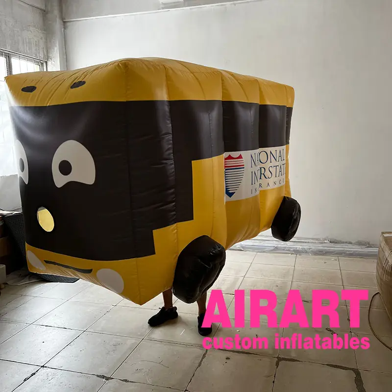 Disfraz de autobús inflable para caminar, divertido disfraz de coche de dibujos animados azul