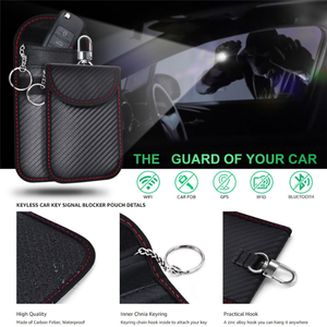 Carbon Fiber Leather Car <strong>Key</strong> Case with Keyless Theft Protection RFID Signal Blocker Faraday <strong>Pouch</strong> with <strong>Key</strong> Hook - Product Image 5