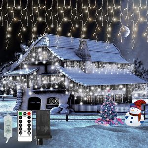 720L 37ft Christmas Icicle <strong>String</strong> <strong>Lights</strong> Plug in with <strong>Remote</strong> <strong>Timer</strong> 8 Modes Decorations Roof Patio House Stairs Party Cold White - Product Image 1