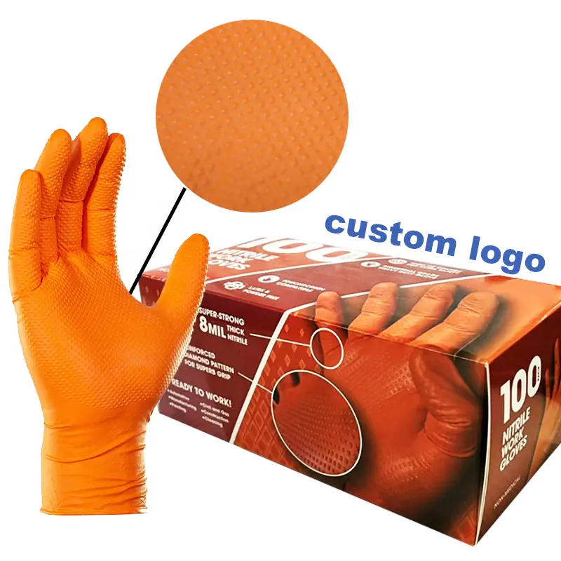 Prix de gros nettoyage de voiture noir orange nitrile poudre libre nettoyage utilisation mécanique industrielle gants à main