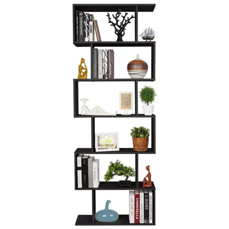 Goedkope Moderne Display Plank Zwart 6-Tier Boekenkast S Vormige Display Opslag Planken Hoek Boekenplank