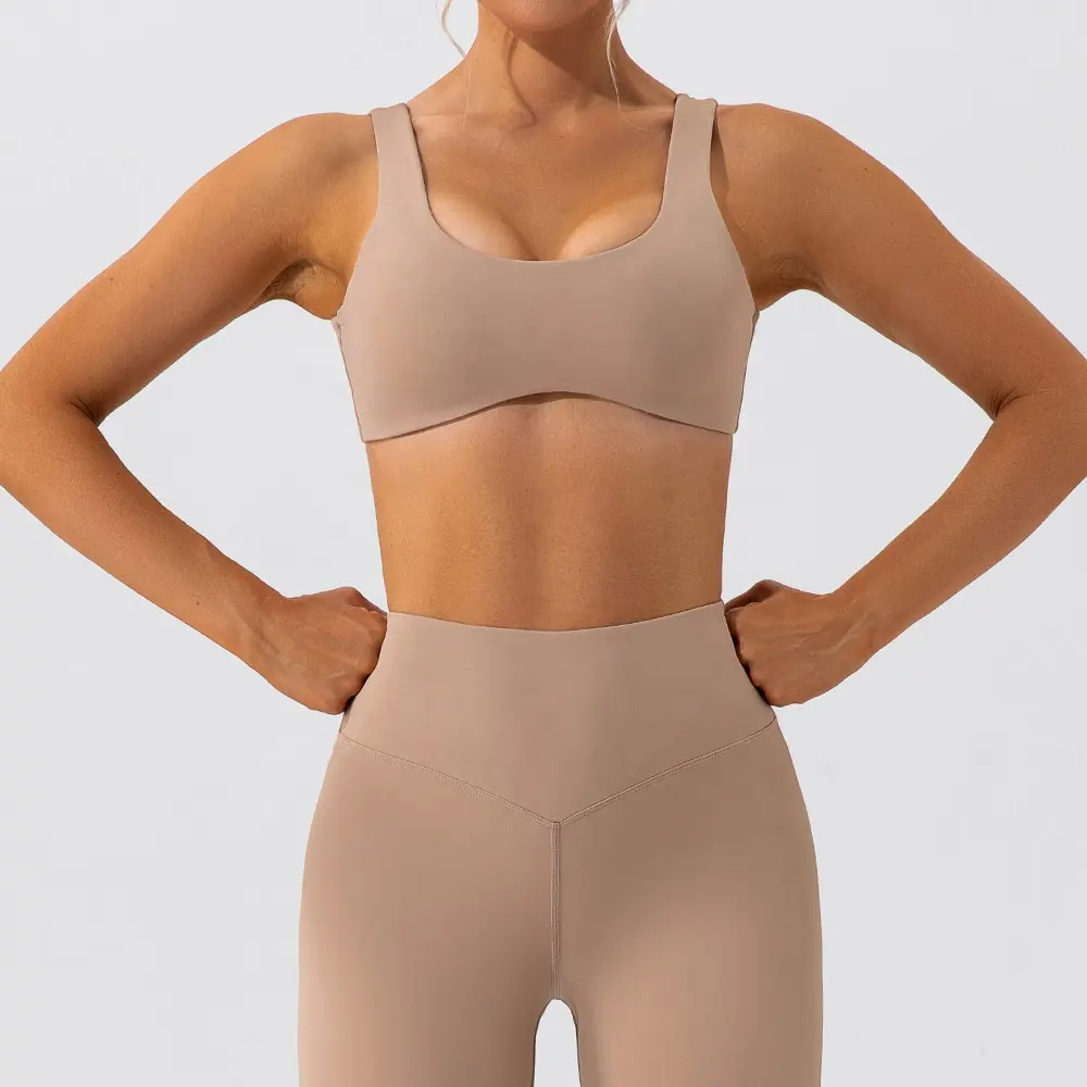 Conjunto de ioga feminino 2025, macio, respirável, com tecido da mesma marca, marrom, fitness, esportes, academia, moda feminina