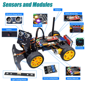 Smart Car Kit for ESP32-WROVER <strong>with</strong> <strong>Arduinos</strong> IDE, Line Tracking, Obstacle Avoidance, OLED Display, <strong>Ultrasonic</strong> <strong>Sensor</strong>, ESP32-CAM - Product Image 6