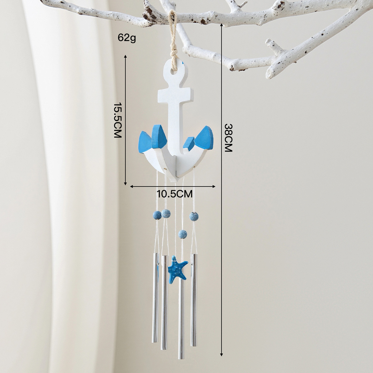 Diagonal anchor wind chimes blue starfish