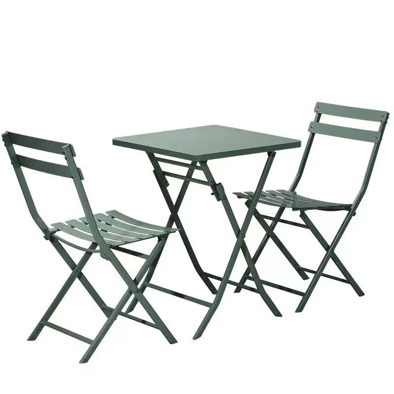 Table carrée - Vert Morandi - Fer - 2 chaises - 1 table carrée pliante