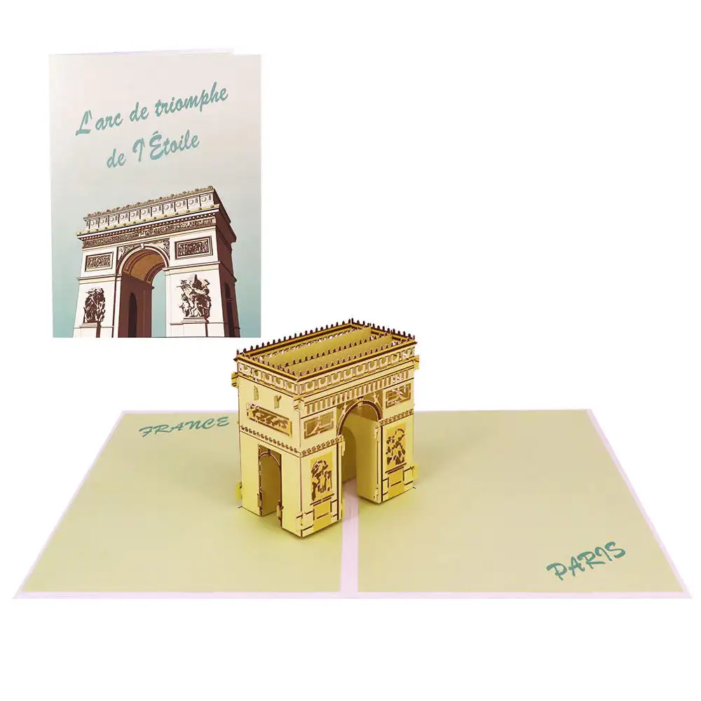Laser cut france tower pop up 3d card building handmade 3D Pop Up biglietto di auguri carta artigianale