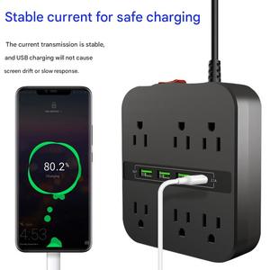 ซ็อกเก็ตอเมริกัน110V หลายตำแหน่งแบบ6รูมาตรฐานเราพร้อมแถบไฟ USB ป้องกันไฟกระชาก - Product Image 2