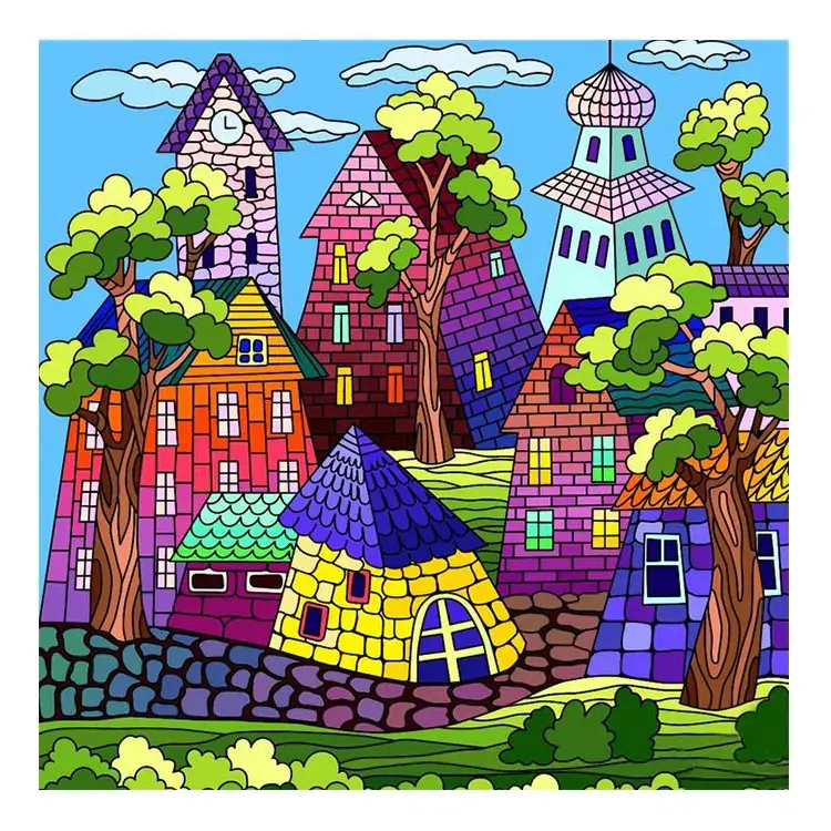 Ever Moment Diamant malerei Cartoon Buntes Haus Bild 5D Harz Full Square Round Drill Geschenk Home Decoration ASF2134