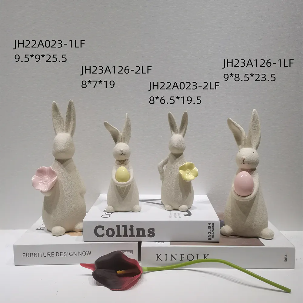 إرنب عيد الفصح الربيعي يحمل بيضًا من السيراميك مجسم أرانب زينة