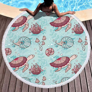 Özel tasarım ve Logo ile plaj kullanımı için özelleştirilebilir yuvarlak mikrofiber plaj havlusu yumuşak emici ve okyanus kaplumbağası baskılı - Product Image 5
