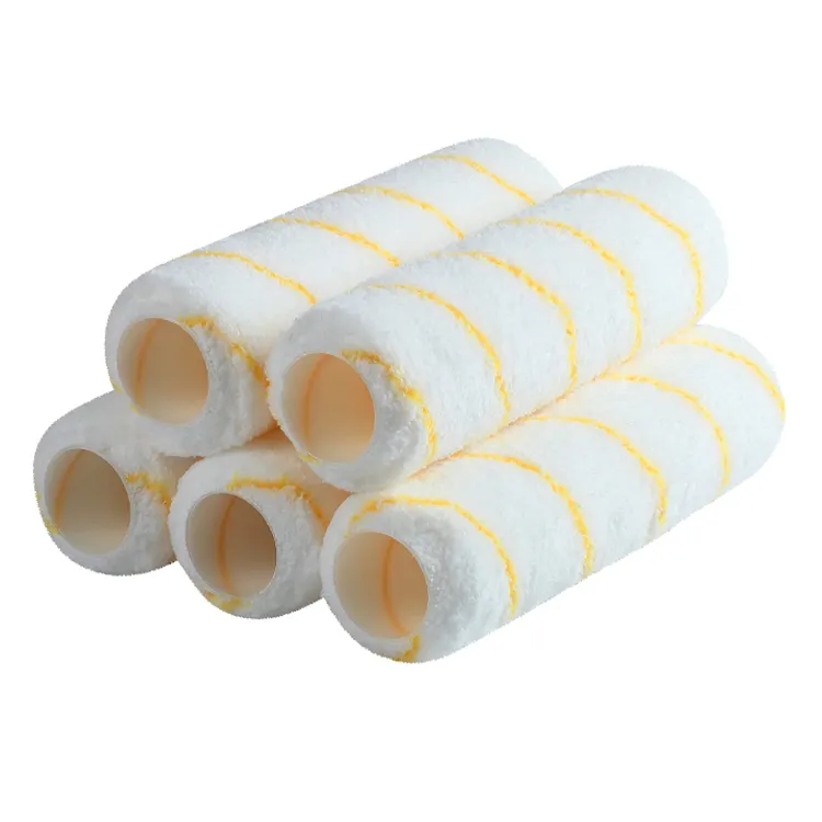 Recambio de rodillo de nailon para pintura epoxi con cubierta de rodillo de pintura tejida de poliamida con rayas amarillas