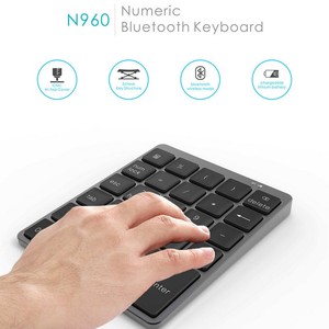 Teclado inalámbrico N960 de 28 teclas, periférico de aleación de aluminio, Digital, carga USB, ultrafino, con dientes azules