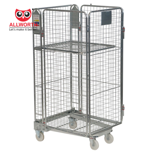 物料搬运厂双门丝网卷容器，带木制托盘笼手推车 - Product Image 4