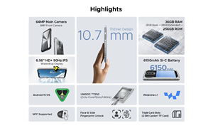 Gốc Doogee Blade 10 Siêu Năng Lượng Android 15 Điện Thoại Gồ Ghề NFC 6150MAh Siêu Mỏng Điện Thoại Di Động - Product Image 5