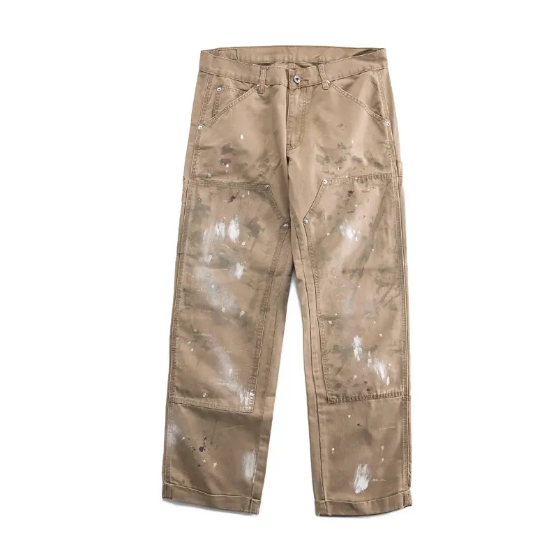 OEM Vintage yeast batik old wash water splash ink paint American style loose straight tube overalls men cargo pants