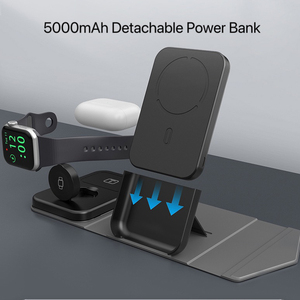 トレンド製品2024新着ワイヤレス充電ステーション、4 in1折りたたみ式ポータブルパワーバンクホルダー電話充電ケース付き