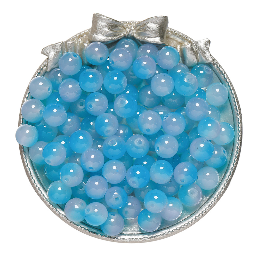 Perles imitation jade en verre bicolore - bleu et violet