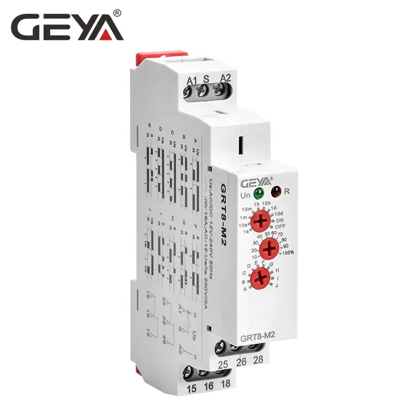 Geya รีเลย์ GRT8-M2ตั้งเวลามัลติฟังก์ชั่น, รีเลย์หน่วงเวลา220V 24V AC รีเลย์ DC16A ราคาขนาดเล็กปิดผนึก16A พลังงานต่ำ